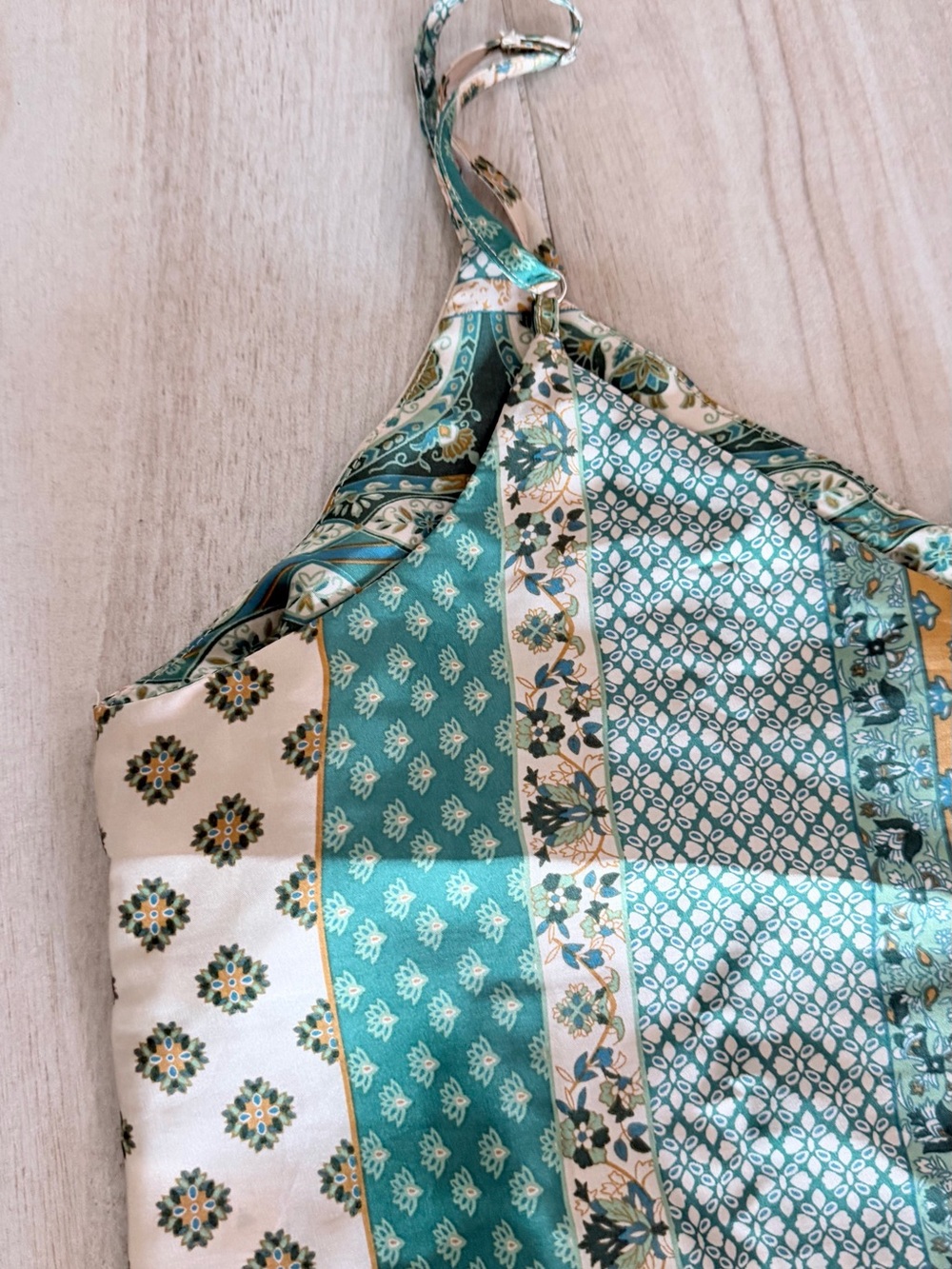 Vici Teal & Gold Striped Hobo Satin Jumpsuit - Picture 2 of 9
